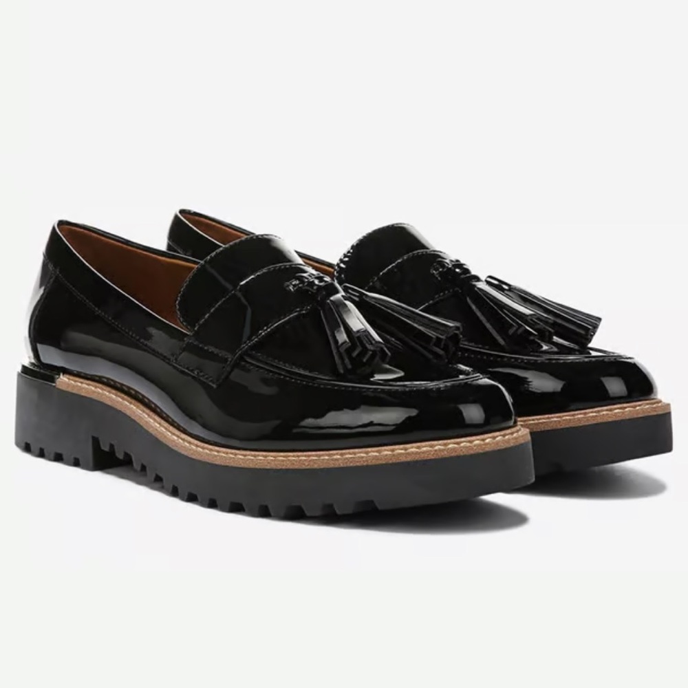 Franco Sarto Black Patent Leather Carolynn Tassel Loafers Women’s Size 9M